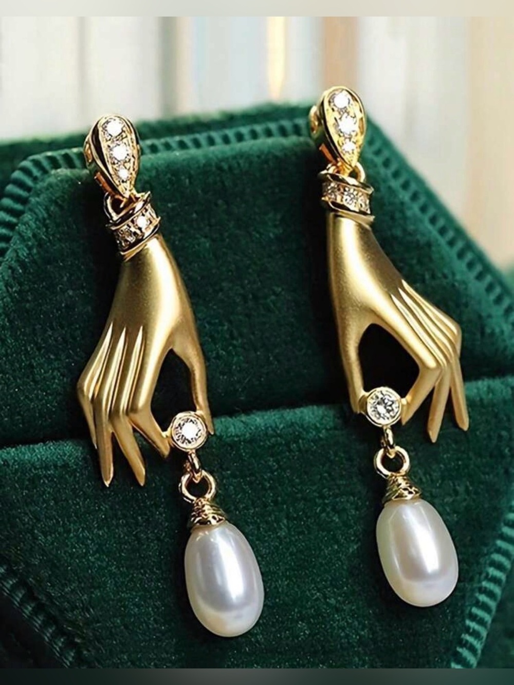 Gold Hand Pearl Drop Earrings - Elegant Women's Jewelry
